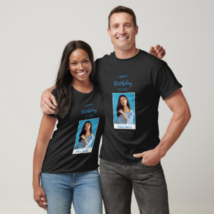 Blue Elegant Happy Birthday Photo T-Shirt