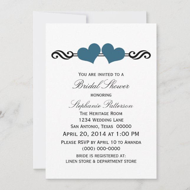Blue Elegant Hearts Bridal Shower Invite (Front)