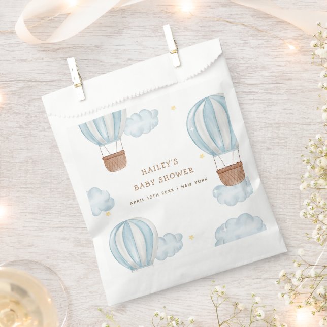Blue Elegant Hot Air Balloon Cloud Boy Baby Shower Favour Bags (Clipped)