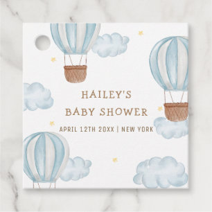 Blue Elegant Hot Air Balloon Cloud Boy Baby Shower Favour Tags