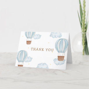 Blue Elegant Hot Air Balloon Cloud Boy Baby Shower Thank You Card
