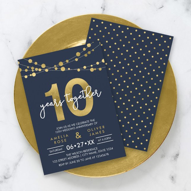 Blue Elegant Lights 10th Wedding Anniversary Invitation (Creator Uploaded)