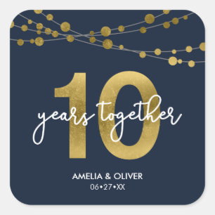 Blue Elegant Lights 10th Wedding Anniversary Square Sticker