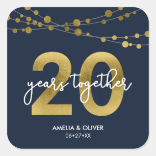 Blue Elegant Lights 20th Wedding Anniversary Square Sticker