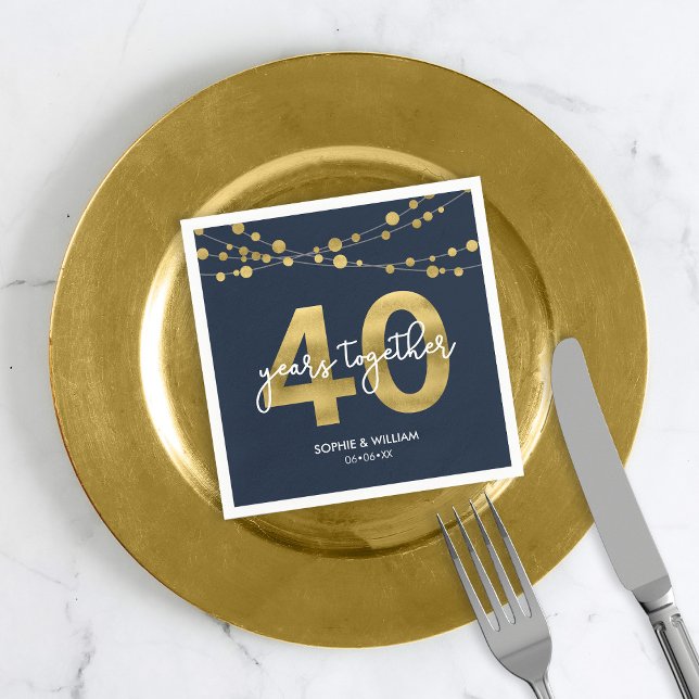 Blue Elegant Lights 40th Wedding Anniversary Party Napkin (Creator Uploaded)