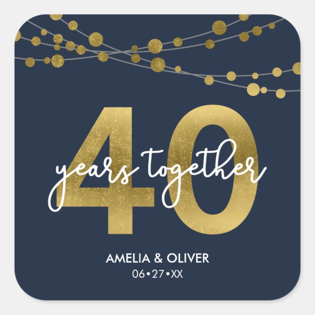 Blue Elegant Lights 40th Wedding Anniversary Square Sticker (Front)