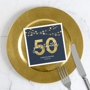 Blue Elegant Lights 50th Wedding Anniversary Party Napkin