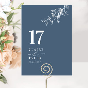 Blue Elegant, Minimal Botanical Wedding  Table Number