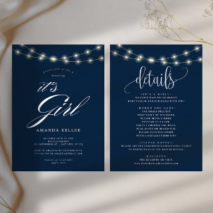 Blue Elegant Minimalist it's Girl Baby Shower Invitation