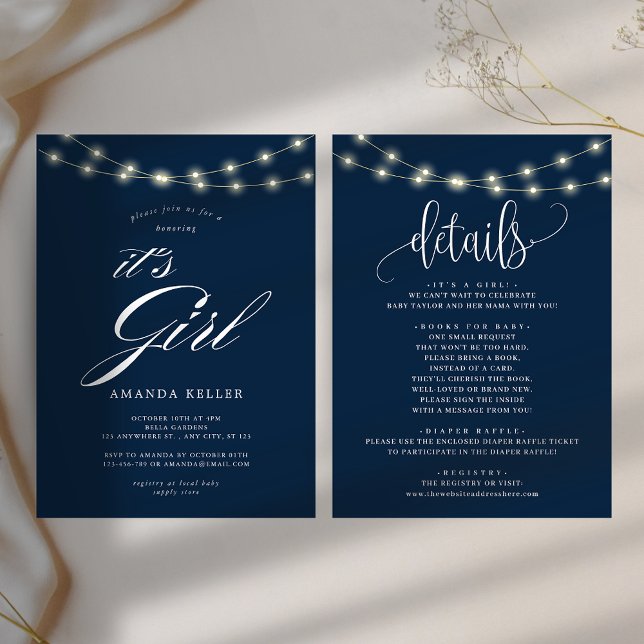 Blue Elegant Minimalist it's Girl Baby Shower Invitation (Creator Uploaded)