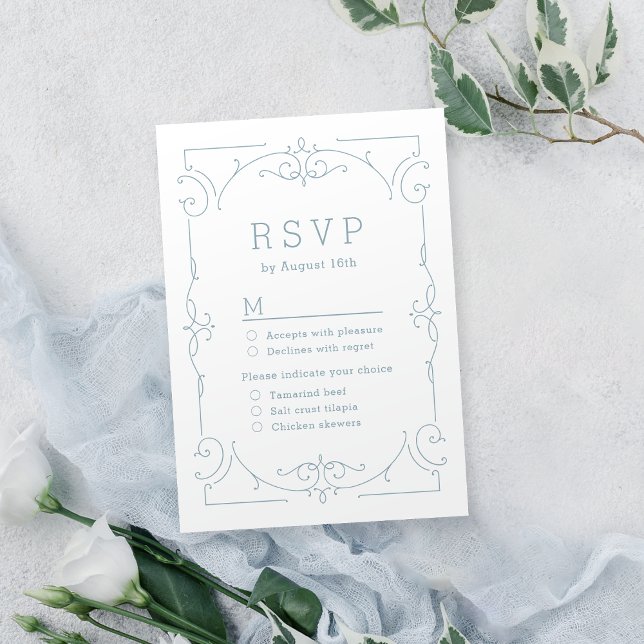 Blue elegant modern classic vintage wedding RSVP (Blue elegant modern classic vintage wedding RSVP)