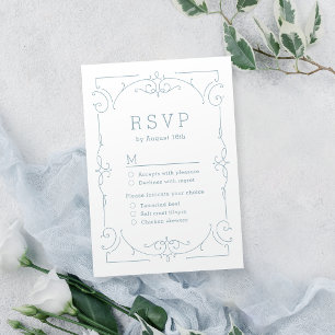 Blue elegant modern classic vintage wedding RSVP Card
