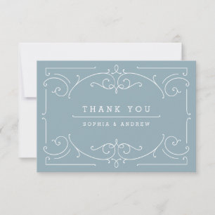 Blue elegant modern classic vintage wedding thank thank you card