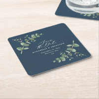 Blue elegant modern eucalyptus save the date chic