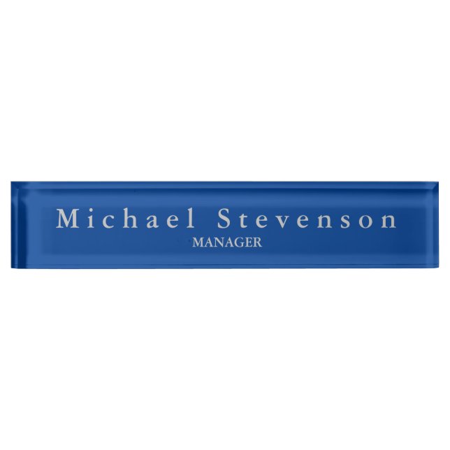 Blue Elegant Modern Minimalist Plain Nameplate (Front)