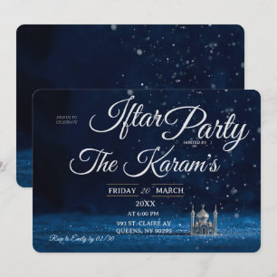 Blue Elegant Mosque Ramadan Iftar Party Invitation