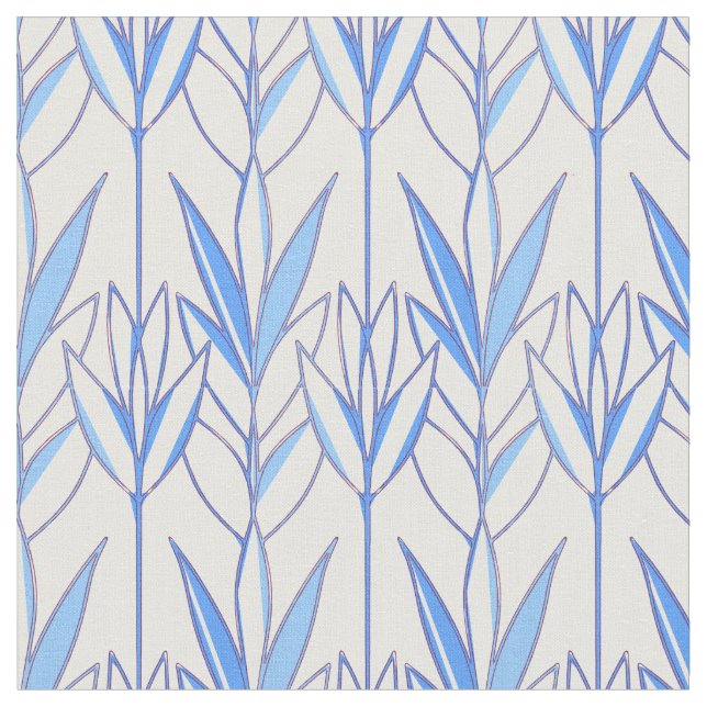 Blue elegant natural seamless leafy pattern plant fabric (Close Up)