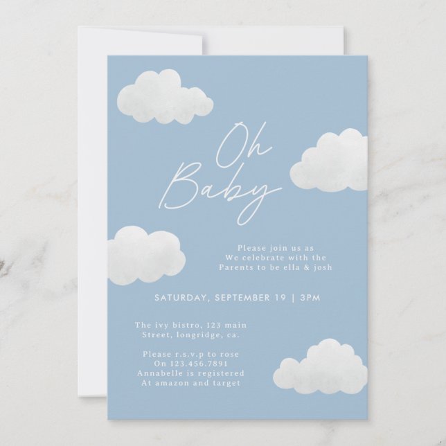 Blue elegant Oh Baby shower modern stylish Invitation (Front)