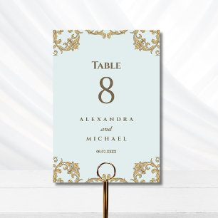 Blue Elegant Ornate Baroque Wedding  Table Number