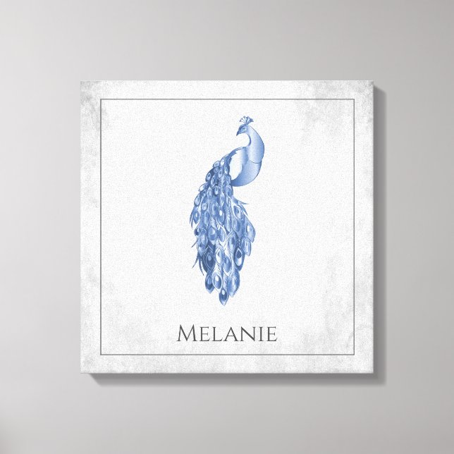 Blue Elegant Peacock Canvas Print (Front)