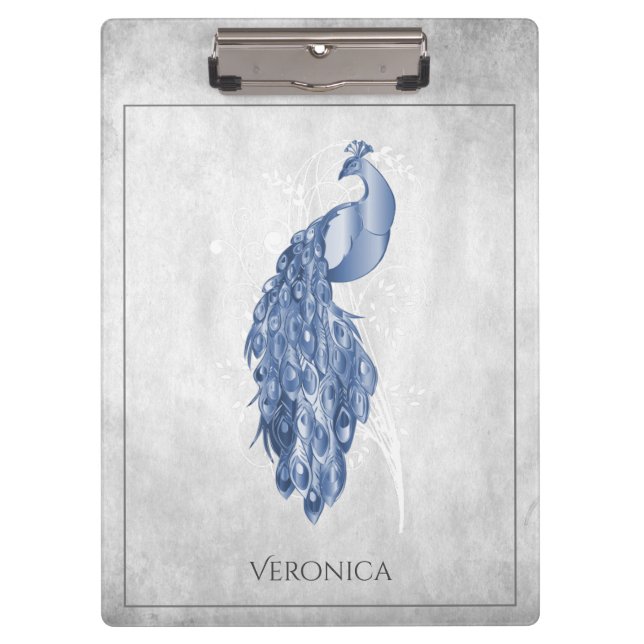Blue Elegant Peacock Clipboard (Front)