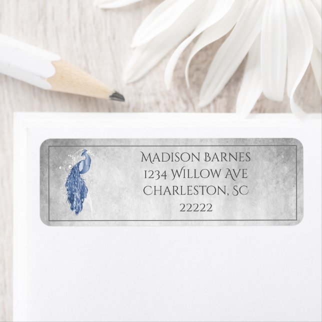 Blue Elegant Peacock Label (Insitu)