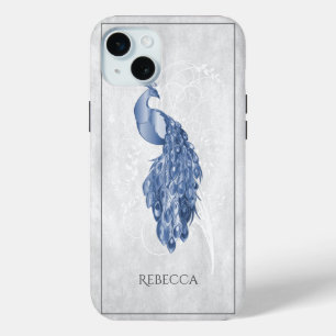 Blue Elegant Peacock Personalised iPhone 15 Mini Case