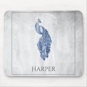 Blue Elegant Peacock Personalised Mouse Pad