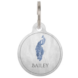 Blue Elegant Peacock Round Pet Tag