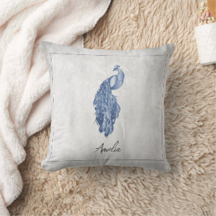 Blue Elegant Peacock Throw Pillow