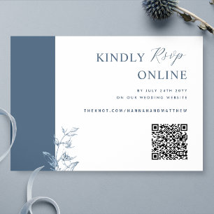 Blue Elegant QR Code RSVP Wedding Enclosure Car Card