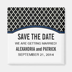 Blue Elegant Quatrefoil Save the Date Magnet