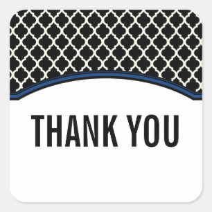 Blue Elegant Quatrefoil Thank You Stickers