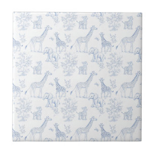 Blue Elegant Safari Toile Vintage Design Tile