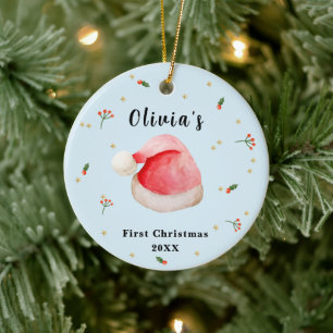 Blue Elegant Santa Hat Baby's Frist Christmas Ceramic Tree Decoration