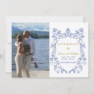 Blue elegant Save the date photo Victorian Announcement