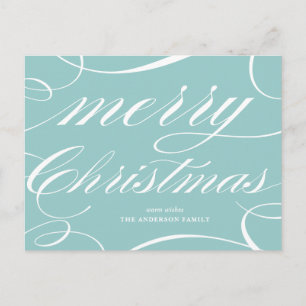 Blue Elegant Script Flourish Merry Christmas Holiday Postcard