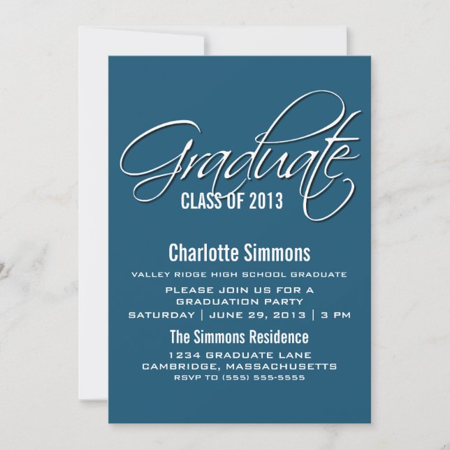 Blue Elegant Script Graduation Invite (Front)