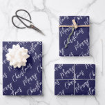 Blue Elegant Script Merry Christmas Wrapping Paper Sheet<br><div class="desc">Elegant blue Christmas wrapping paper sheets with a holiday greeting in a modern script font.</div>