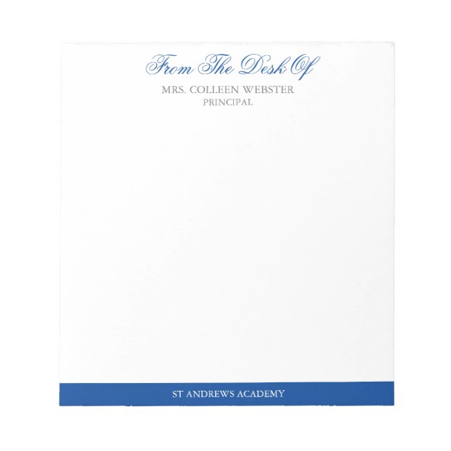 Blue Elegant Script Note From School Principal (Front)