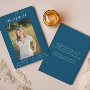 Blue Elegant Script Photo Graduation Announcement