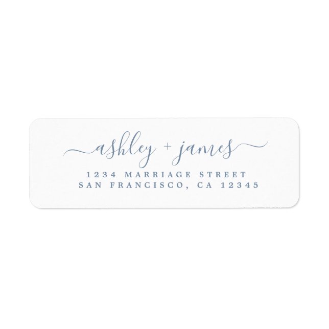 Blue Elegant Script Wedding Return Address Label (Front)