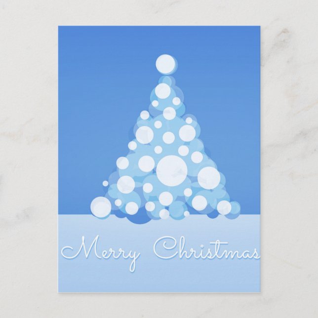 Blue Elegant Snow Stars Balls Tree Merry Christmas Holiday Postcard (Front)