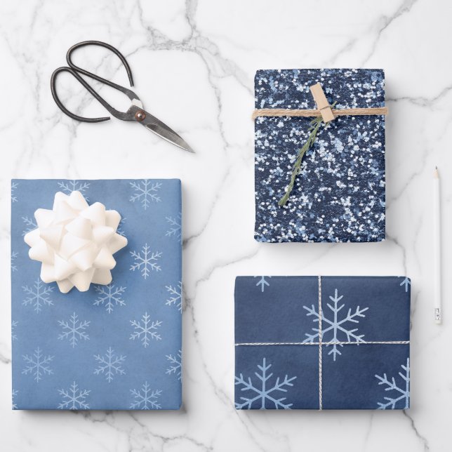 Blue Elegant Snowflake | Christmas Holiday Wrapping Paper Sheet (Front)