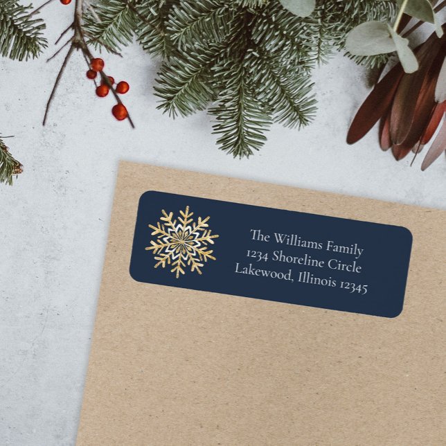 Blue Elegant Snowflake Christmas Return Address (Creator Uploaded)