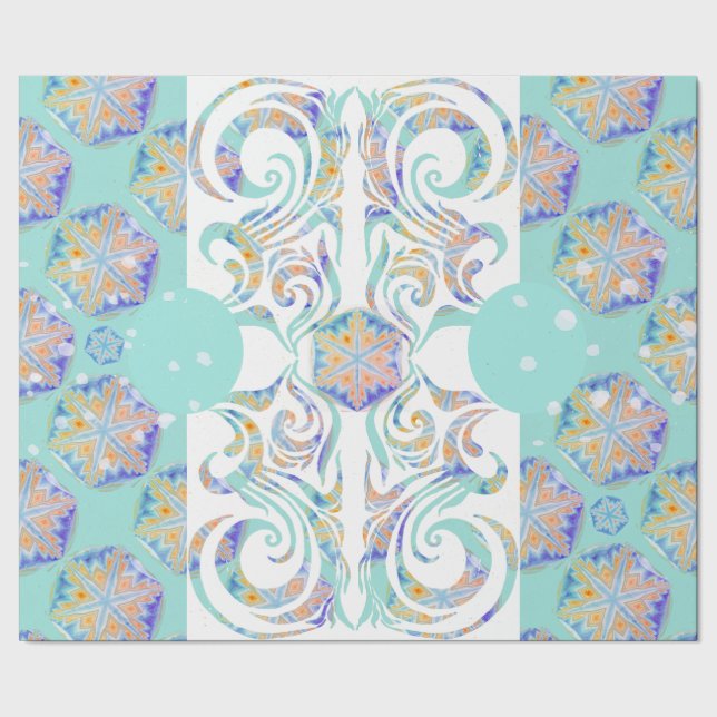 Blue Elegant Snowflake Snowstorm pattern Wrapping Paper (Seam)