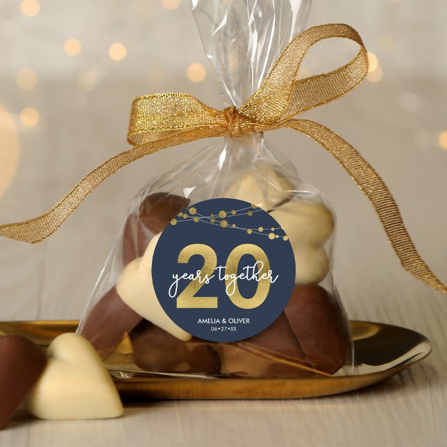 Blue Elegant Strings of Lights 20th Anniversary Classic Round Sticker (Creator Uploaded)
