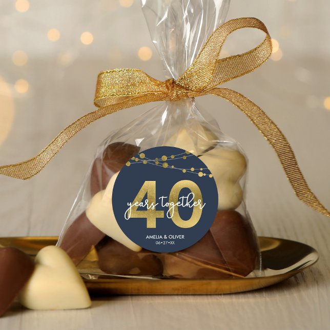 Blue Elegant Strings of Lights 40th Anniversary Classic Round Sticker (Creator Uploaded)
