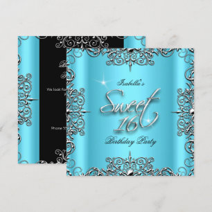 Blue Elegant Sweet Sixteen 16 Birthday Party Invitation