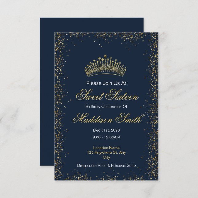 Blue Elegant Sweet Sixteen Invitations  (Front/Back)